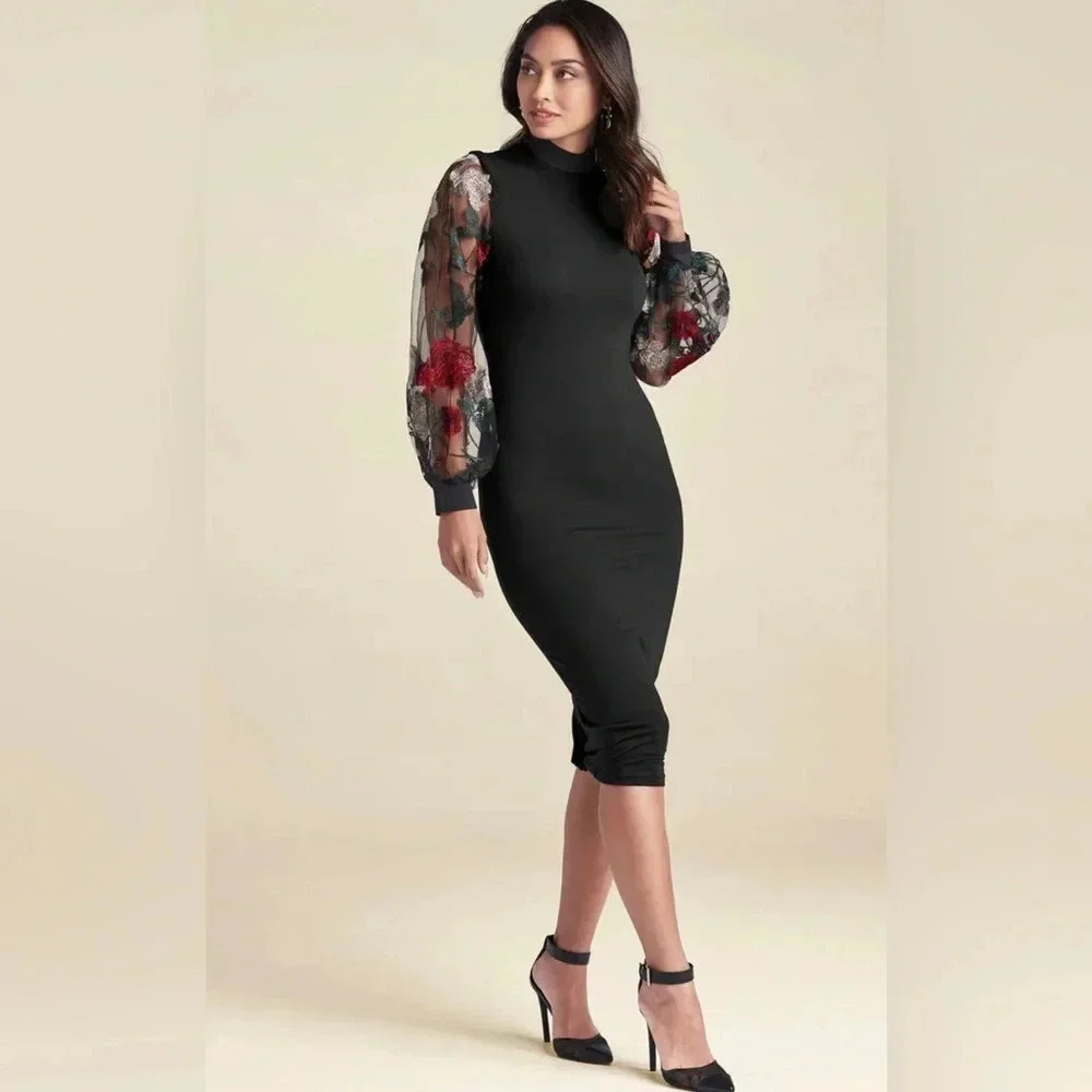 Embroidered Floral Puff Sleeve Dress
